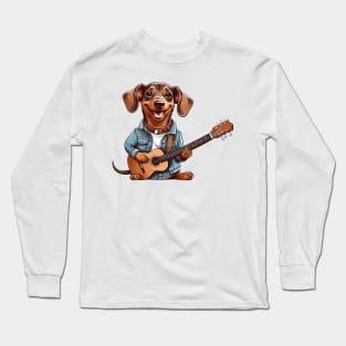 Dachshund Playing Guitar Long Sleeve T-Shirt